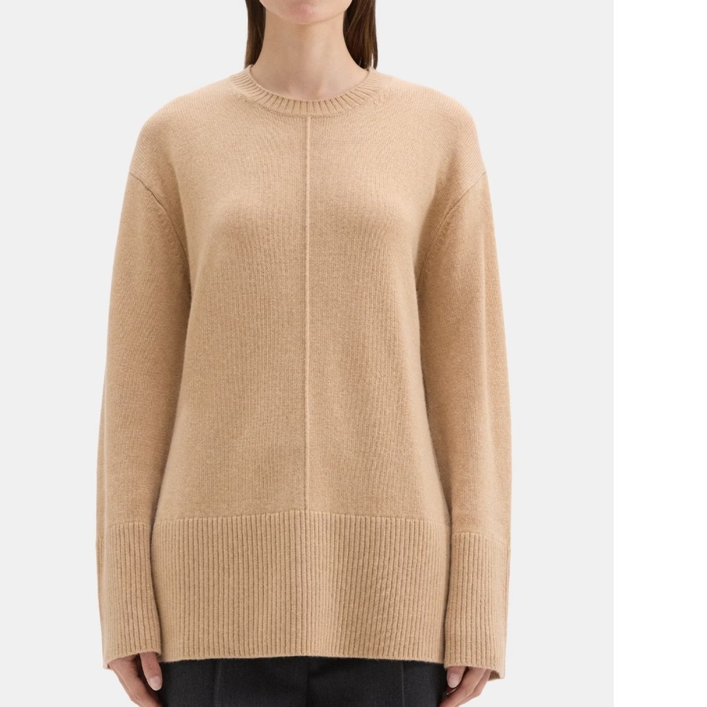 THEORY Oversized Crewneck Sweater in Wool-Cashmere Camel Size L